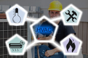 HVAC repair in Manasquan professional with service icons superimposed over his image
