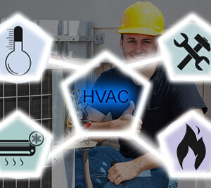 HVAC repair in Manasquan professional with service icons superimposed over his image
